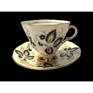 Clarence Tea Cup & Saucer England Fine bone china Art Deco Black and Gold